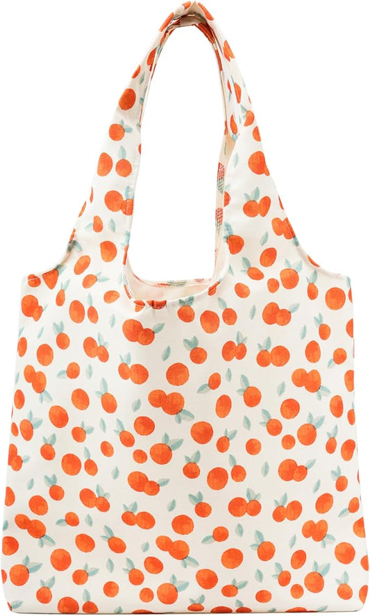 Canvas Tote Bag, Large Capacity Shoulder Bag with Inner Pockets, Foldable Shopping Bag