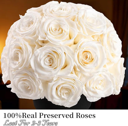 Eternal Rose Dome with Vintage Pedestal, 23 Forever Preserved Roses Arrangement for Home Decoration, Ideal Gift for Christmas,Valentine's Day, Mother's Day, Birthdays-White