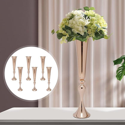 6 Pcs 22" Height Versatile Metal Wedding Centerpieces Vase, Metal Trumpet Vase, Road Lead for Wedding Party Dinner Centerpiece for Anniversary Ceremony Party Birthday Event Decor