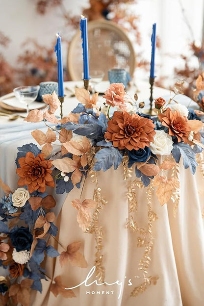 Ling's moment 9FT Eucalyptus & Willow Leaf Garland with White Flower, Handcrafted Wedding Sweetheart Table Centerpieces Head Table Decor Arch Backdrop Decorations for Wedding | Burnt Orange & Denim