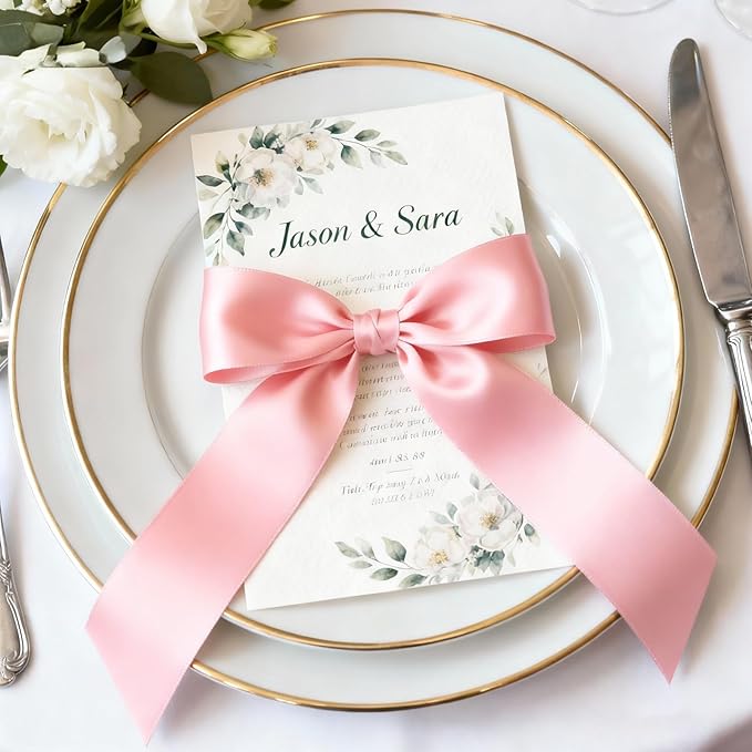 1-1/2" x 50 Yards Satin Ribbon - Pink Silk Ribbon with Spool - Ideal for Gift Wrapping, Floral Bouquets, Crafts, Wedding Party Decorations, Christmas and Sewing Projects