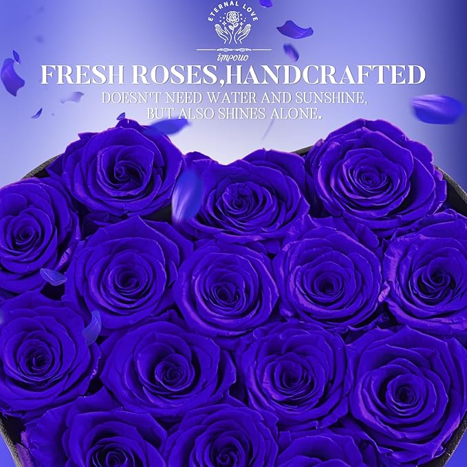 16 Preserved Flower Delivery Prime, Preserved Roses in a Box, Birthday Gifts for Women, Mother's Day, and Valentine's Day-Blue Roses