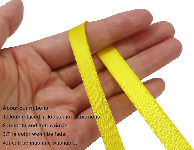 Yellow Double Faced Satin Ribbon 3/8 inch Flower Boutique Gift Wrapping Ribbon 10mm 100yards Continuous Fabric Silk Bow Ribbon for Christmas-DIY Crafts Hair Headband-Sewing-Wedding Decoration