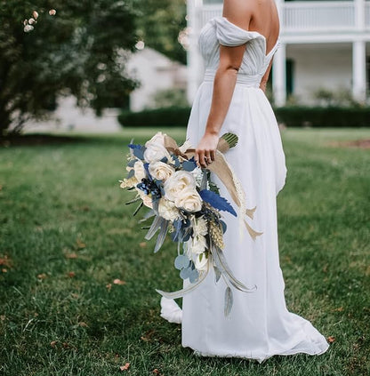 Wedding Bouquets for Bride, 11 Inch Bride Bouquets for Wedding Dusty Blue Artificial Flowers Bridal Bouquet for Wedding Ceremony Anniversary(Dusty Blue)