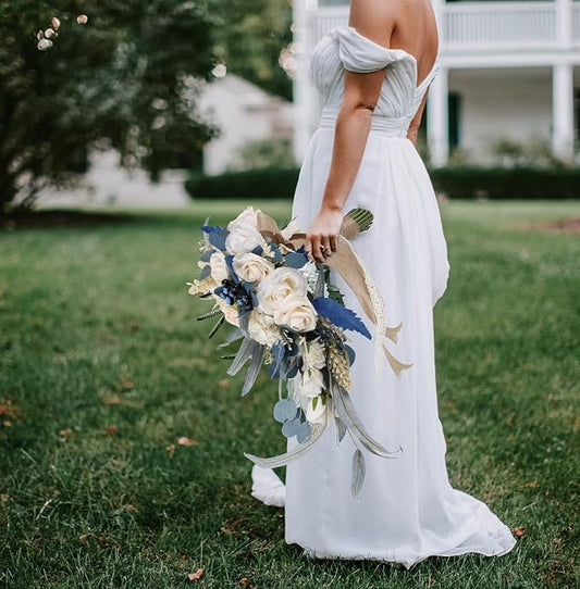 Wedding Bouquets for Bride, 11 Inch Bride Bouquets for Wedding Dusty Blue Artificial Flowers Bridal Bouquet for Wedding Ceremony Anniversary(Dusty Blue)