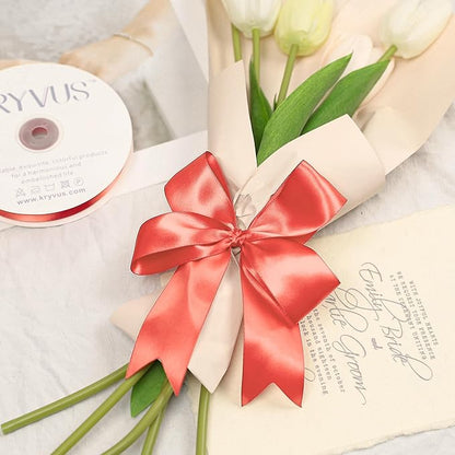 Coral Satin Ribbon, Double Faced 1-1/2 Inch X 50 Yards Coral Ribbon, for Gift Wrapping, Crafts, Hair Bow Making, Sewing, Flower Bouquet, Wedding Party Decor