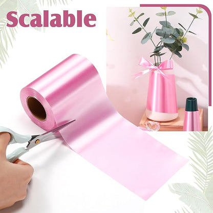 Syhood Outdoor Leaf Ribbon Floral Satin Ribbon for Crafts Aspidistra Waterproof Holiday Outdoor Decoration(4 Inch X 30 Yards,Pink)