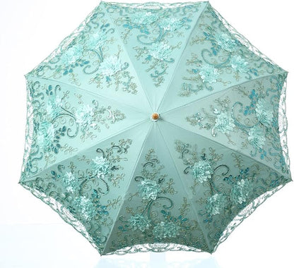 LCY Embroidered Lace Double-deck Anti-UV Parasol Sun/Rain/Snow Folding Umbrella
