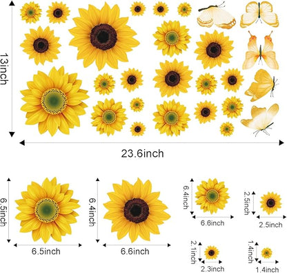 AOWDIAO Sunflower Peel and Stick Wall Decals, Sunflower Decorations for Bedroom, Kitchen, Bathroom, Living Room