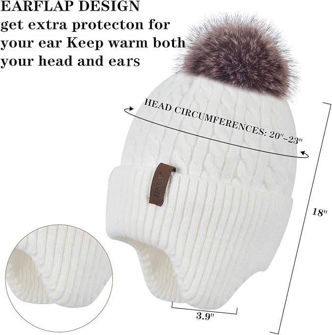 FENELY Women's Knitted Warm Beanie Winter Hat, Warm Chunky Snow Hat with Pompom