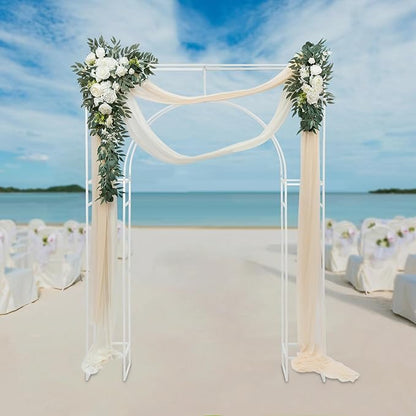 Wedding Arch Backdrop Stand, 7.9 Ft Heavy Duty Metal Square Wedding Arch, 3D Floral Balloon Frame Flower Stand for Garden Indoor Outdoor Party Birthday Parties Engagements Decoration（White）