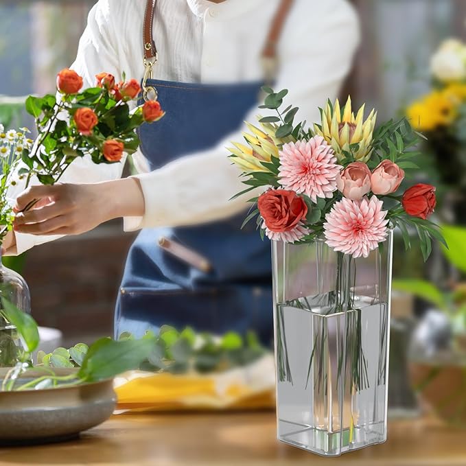 Pekky 6-Pack Clear Acrylic Flower Vases for Centerpieces, Tall Square Table Flowers Vase