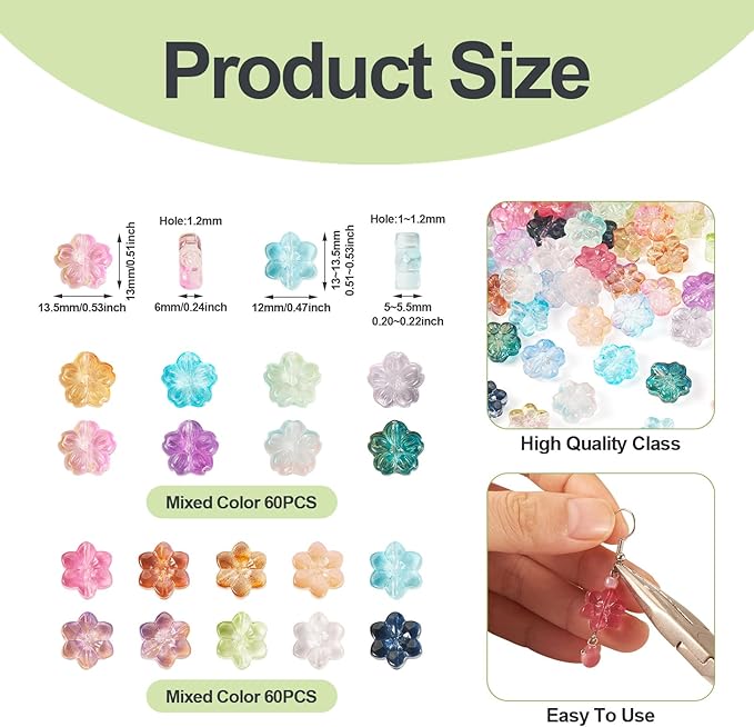 Craftdady 120pcs Flower Spacer Beads Floral Glass Beads Colorful Cute Bracelet Beads Handmade Craft Beads 13mm Earring Loose Beads for DIY Necklace Jewelry Making