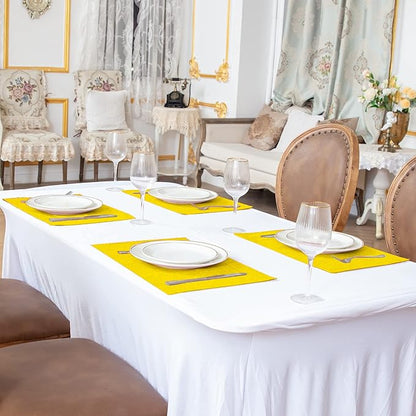 Cloth Yellow Placemats Set of 8, Linen Type Fabric Placemats Machine Washable Heat Resistant Placemats Polyester Place Mats for Halloween, Thanksgiving and Christmas Dining Table (Yellow)
