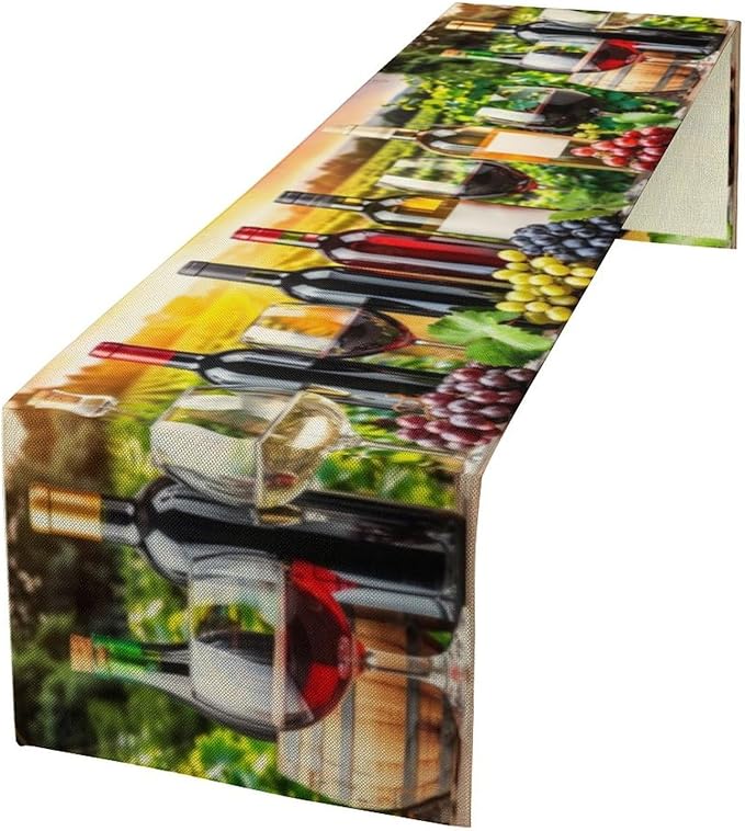 Red Wine Retro Table Runner, Table Dresser Runner, Kitchen Dining Table Runners for Indoor Outdoor Holiday Decor 13x60 in