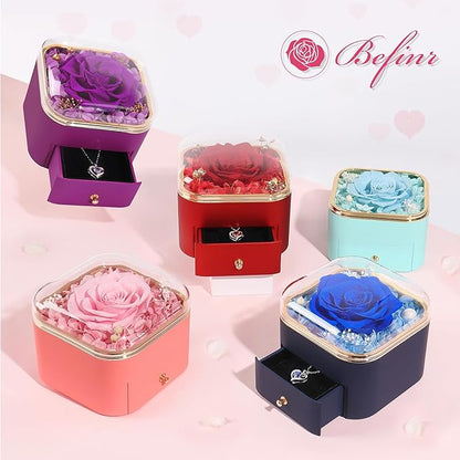 Beferr Christmas Day Rose Gifts for Mom Women Birthday Gifts Preserved Real Rose with Necklace Eternal Roses Forever Flowers for Delivery Prime Xmas Day Flower Gifts for Grandma Wife Daughter Sister