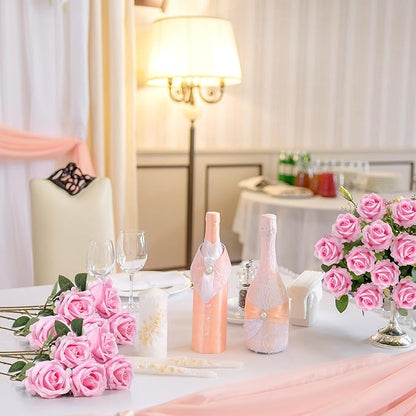 Jexine 60 PCS Artificial Roses Bulk Silk Flowers with Long Stems, Realistic Faux Rose Bouquet for Wedding Centerpieces, Valentine’s Party, Home Decor(Pink)