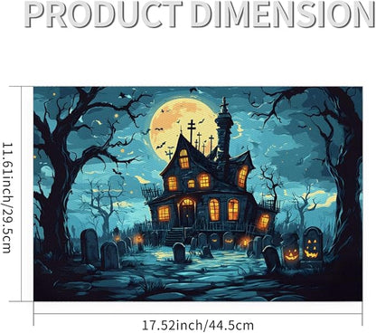 Halloween Castle Moon Scary Placemats Set of 6 PVC Vinyl Non Slip Table Mats Heat Resistant Place Mats Washable Wipeable Dining Table Mat for Kitchen Decor Party Indoor Outdoor Decorative Gift