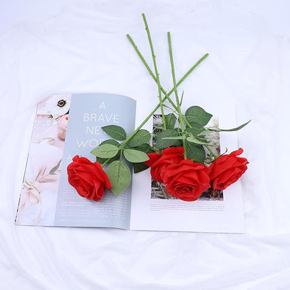 12pcs Roses Artificial Flowers Red Fake Flowers with Long Stems Silk Flowers for Wedding Bouquet Centerpices Decorations Party Bridal Baby Shower Home Decor