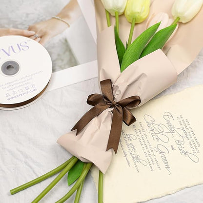 Brown Satin Ribbon, Double Faced 5/8 Inch X 25 Yards Brown Ribbon, Premium Satin Ribbon for Gift Wrapping, Crafts, Hair Bow Making, Sewing, Flower Bouquet, Wedding Party Decor