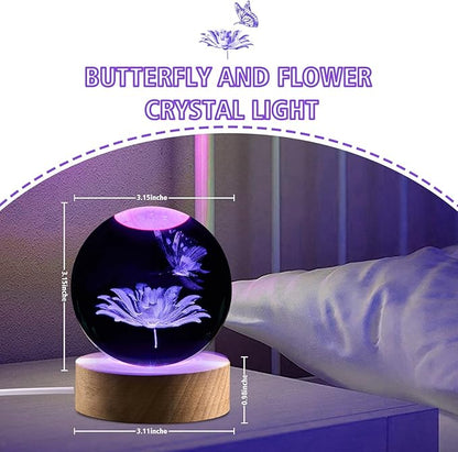 Butterfly Gifts for Women, 3.15in 3D Crystal Ball Lamp with Remote, Night Light, Butterfly Decor, Lamp Birthday Christmas Mother Day for Girls, Woman, Daughter