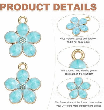 MECCANIXITY Enamel Charm Cherry Blossom Alloy Cute Small Flower Charm Gold Plated Pendant for Jewelry Making