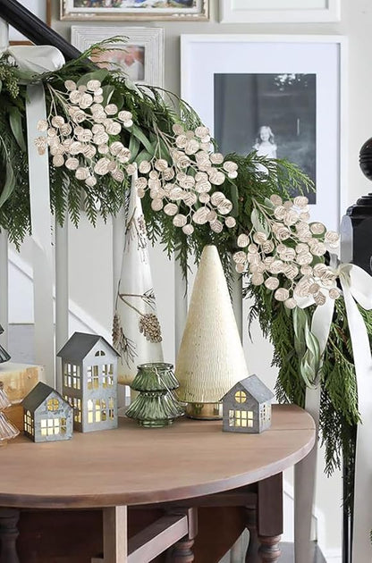 Hollyone 24.8” Christmas Tree Picks and Sprays 3Pcs Champagne Artificial Eucalyptus Stems Eucalyptus Silver Dollar Leaves Branches Floral for Xmas Tree Garland Wreath Centerpieces Wedding Decor