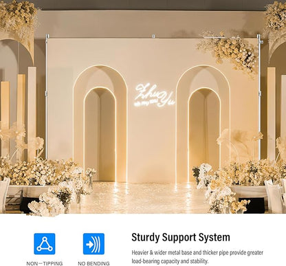 soonpho 10x20ft Heavy Duty Backdrop Stand Kit Double Crossbar Pipe and Drape Stand Kit Metal Frame with Flat Base for Wedding, Birthday Party Event, Banquet Decorations and Trade Shows