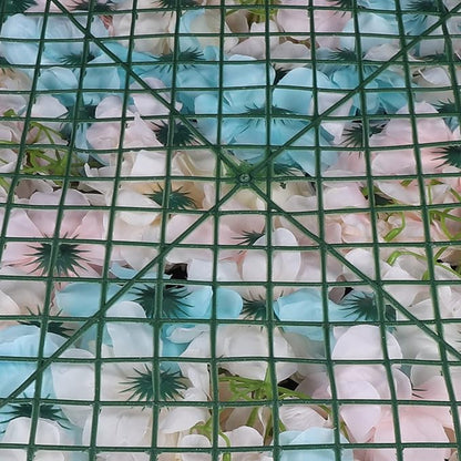 12Pcs 15.75" x 23.62x 0.79 Artificial Flower Wall Panels,Flower Wall Mat Silk Flower Panels for Outdoor Garden Backyard Fence Fence Privacy Screen and Indoor Wall Decor(12Pcs White+Pink+Light Blue)