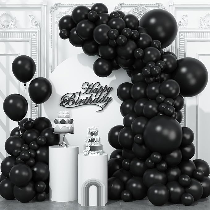 Togvu Black Balloons Different Sizes, 123 Packs Matte Black Balloons, Pack of 18 12 10 5 Inch Black Balloons Garland Arch Kit for Birthday Graduation Halloween Anniversary Party Decorations