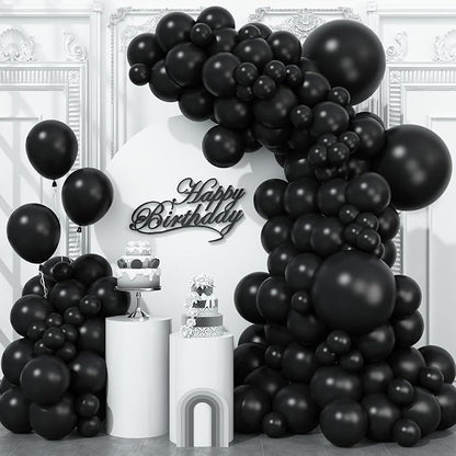 Togvu Black Balloons Different Sizes, 123 Packs Matte Black Balloons, Pack of 18 12 10 5 Inch Black Balloons Garland Arch Kit for Birthday Graduation Halloween Anniversary Party Decorations