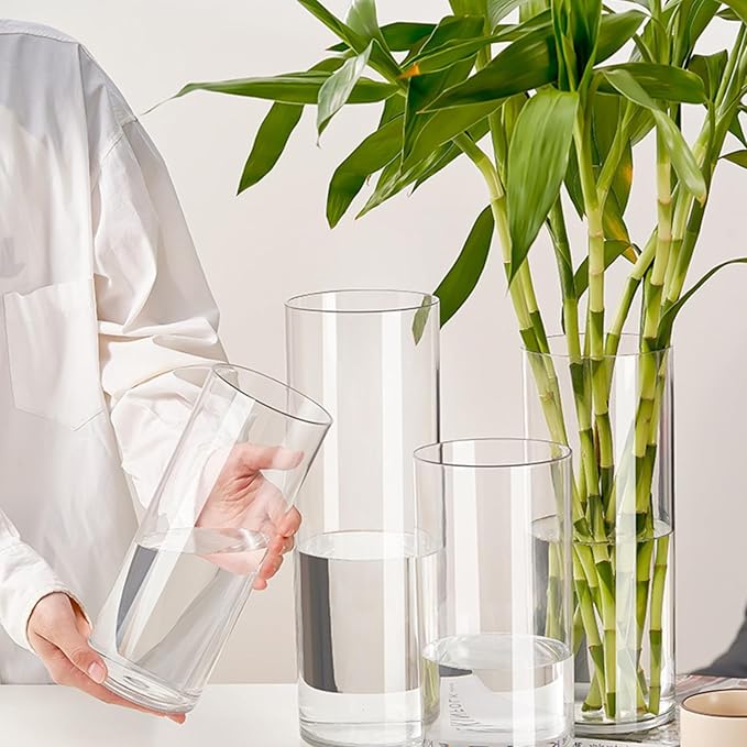 Clear Acrylic Flower Vase, Modern Unbreakable Decorative Cylinder Vase for Wedding Bouquets, Centerpieces, and Home Decor - 10cm Diameter, 35cm Height