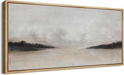 SIGNFORD Extra Large Framed Canvas Print Wall Art Misty Forest Landscape Tranquil Nature Scene Illustrations Modern Art Relax/Calm Warm for Living Room, Bedroom, Office - 60"x30"