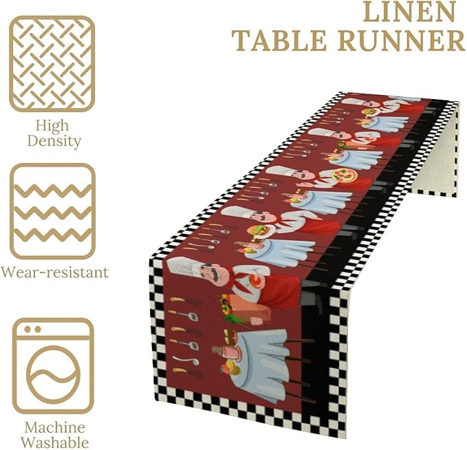 Chef Table Runner,Farmhouse Burlap Table Runners for Party Wedding, Chef Decorations for Kitchen, Chef Kitchen Decor 13x70inch