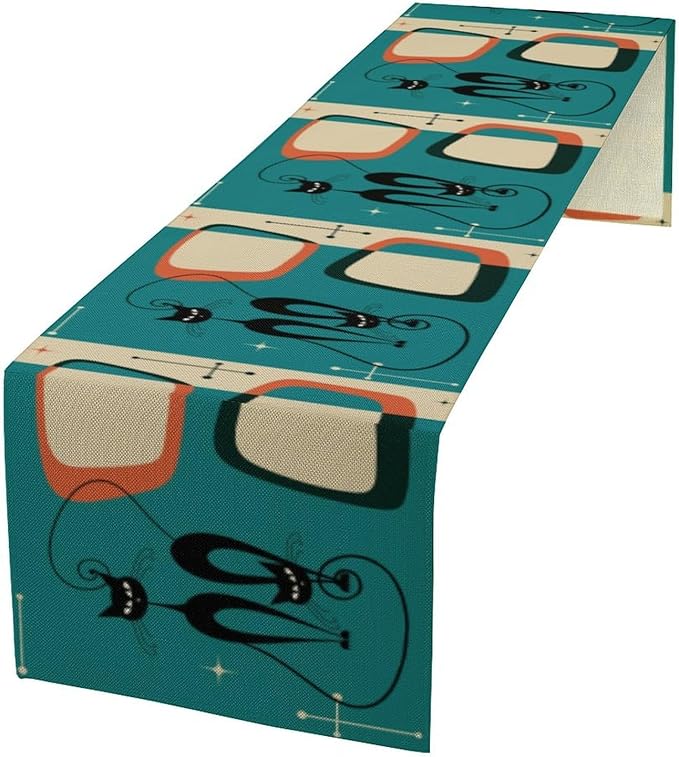 Mid Century Modern Black Cat Table Runner,Table Runners for Kitchen Dining Modern Tables Decor Decoration for Kitchen Family Dinner Table Holiday Party Farmhouse 13 x 36 Inch Blue