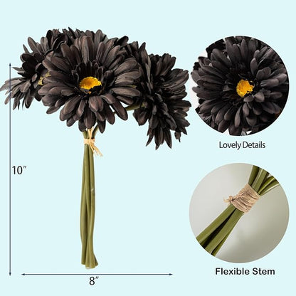 TOPIA Artificial African Daisies Flowers African Daisy Silk Flowers Artificial Gerbera Daisies Pack of 10 (Black)