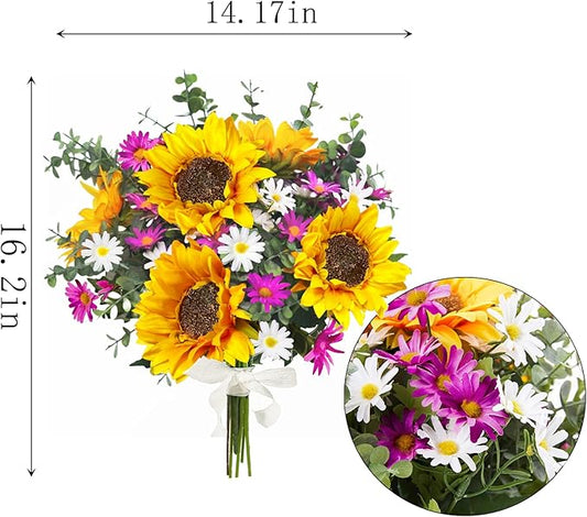 Sunflowers Artificial Flowers Bouquet, Fall Flowers Artificial for Decoration, Silk Flower Arrangements, Fake Sunflowers for Wedding Floral Arrangement Farmhouse Decor Cemetery Flowers -Yellow