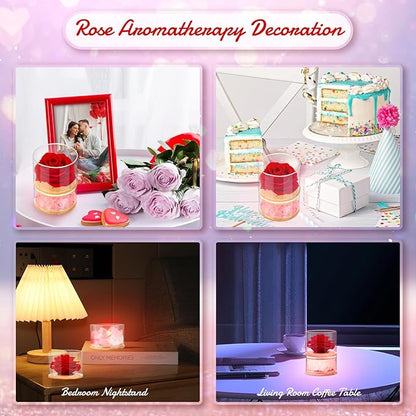 Christmas Birthday Flower Gifts for Women,Gifts for Mom,Preserved Rose with Lights, Aromatherapy Crystal Stone Rose Gifts for Women,Mom,Girlfriend,Wife on Birthday Anniversary Valentines Day Wedding