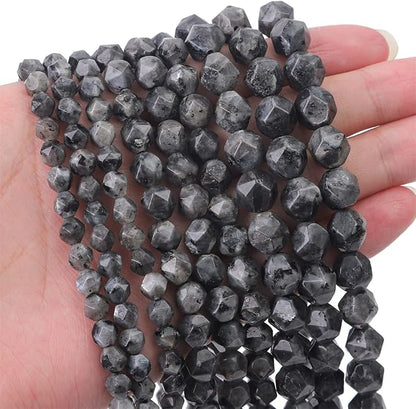 Faceted Natural Black Spectrolite Stone Round Beads 6mm 36cm/Strand for Jewelry Making