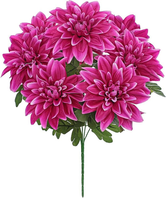 Hollyone Purple-Pink Artificial Dahlia Flowers with Stem Bushes 7 Heads Silk Fake Dahlias Flowers Wedding Bouquets Faux Dahlia Flower Floral Arrangements for Party Table Centerpieces Home Decor