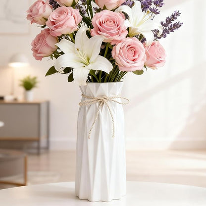 Ceramic Flower Vase Modern Home Decor Vases for Centerpieces White Minimalist Farmhouse 9.5" H x 3.9" W Cute Decorative Vases Flowers Tulip Pampas Grass Vase for Table Bathroom Shelf