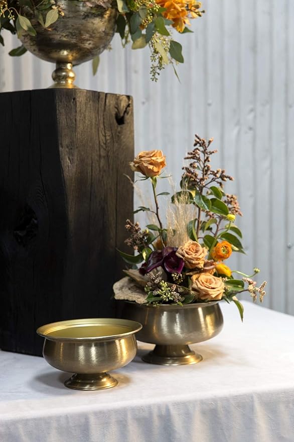 Fiona Metal Gold Compote for Plant and Flowers| Modern Bowl Decor for Home or Office l Indoor and Outdoor Vase for Any Event Decorations (9.75"x 5.75") (72201)