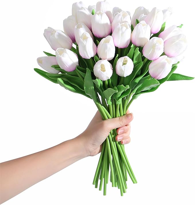 SITUMEIZI 15pcs Fake Tulips Artificial Flowers Real Touch Purple 14" Silk Flower for Home Kitchen Decor Spring Easter Wedding Bouquet Decorations Office Floral Arrangements