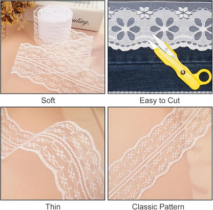 80 Yards White Lace Trim Ribbon,8 Rolls Crochet Sewing Assorted Patterns Vintage Floral Lace Ribbons for Sewing DIY,Gift Wrap,Scrapbooking, Bridal Shower Wedding Decor, 10 Yards Each Roll