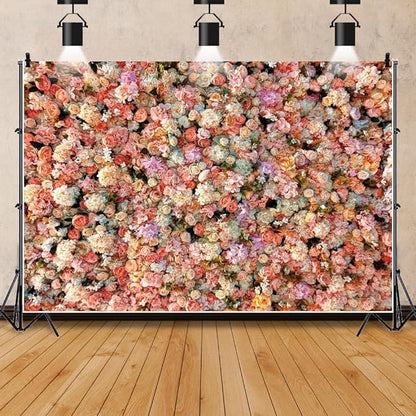 Leowefowa Floral Wall Photography Backdrop 15x10ft Colorful Rose Flower Romantic Wedding Background for Lover Spring Pink White Rose Petal Engagement Party Banner Decor Photo Supplies Prop