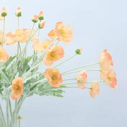 2 Pcs Artificial Fake Flowers Plants Poppies Silk Flower Arrangements Wedding Bouquets Decorations Plastic Floral Table Centerpieces for Home Kitchen Garden Party Decor Approx 23.6" High - Light Coral