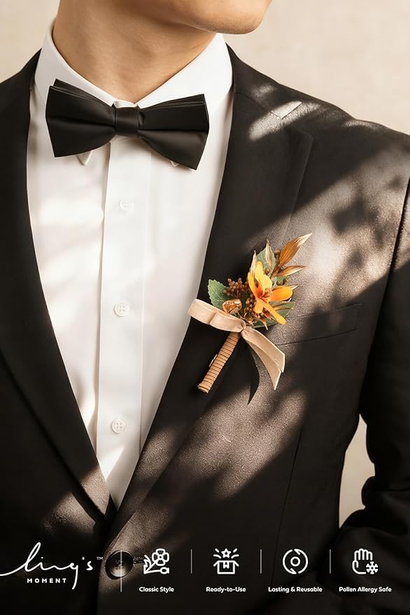 Ling's Moment Boutonniere for Men, 10pcs Groomsmen Guest Boutonniere, Artificial Flowers for Wedding Décor/Prom/Homecoming,etc.Burnt Orange Terracotta