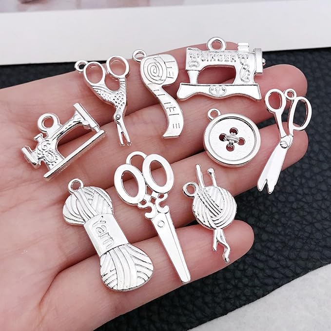 WOCRAFT 60pcs Bright Silver Sewings Charms Bracelet Charms for Jewelry Making Sets DIY Necklace Bracelet Keychain Crafting Charms Kit Craft Supplies (SN915)