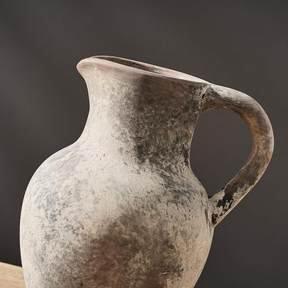 SIDUCAL Ceramic Rustic Farmhouse Vase with Handle, Terracotta Vase, Minimalist Decorative Vases for Home Decor, Table, Living Room, Shelf, Christmas Decoration(Gray)