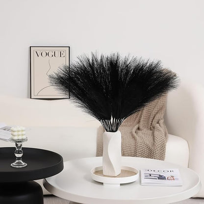 60pcs Black Pampas Grass - 24 Inch Faux Pampas Grass Decor, Short Artificial Pampas Grass for Gothic Room Decoration, Wedding, Party, Halloween and Home Decor (Black)